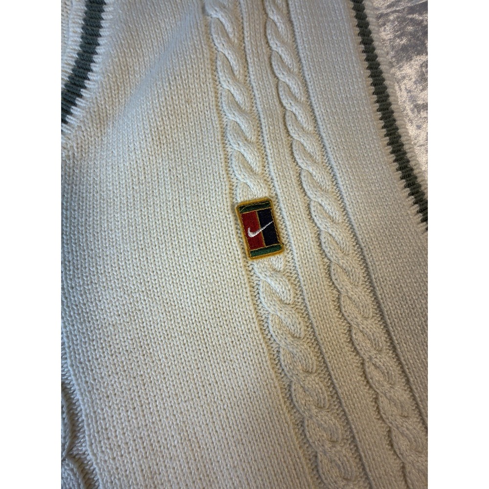 Vintage 90s Nike Tennis Mens XL Sweater Vest Cable Knit Swoosh Preppy - Picture 3 of 7